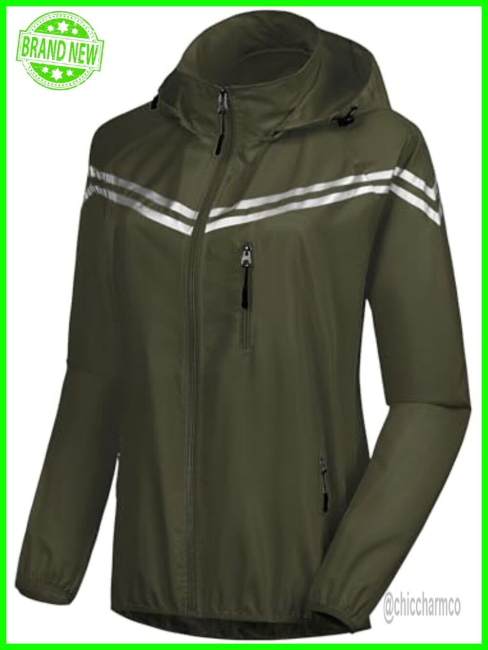 Packable Waterproof Rain Jacket UPF 50+ Reflective Cycling Hooded Windbreaker